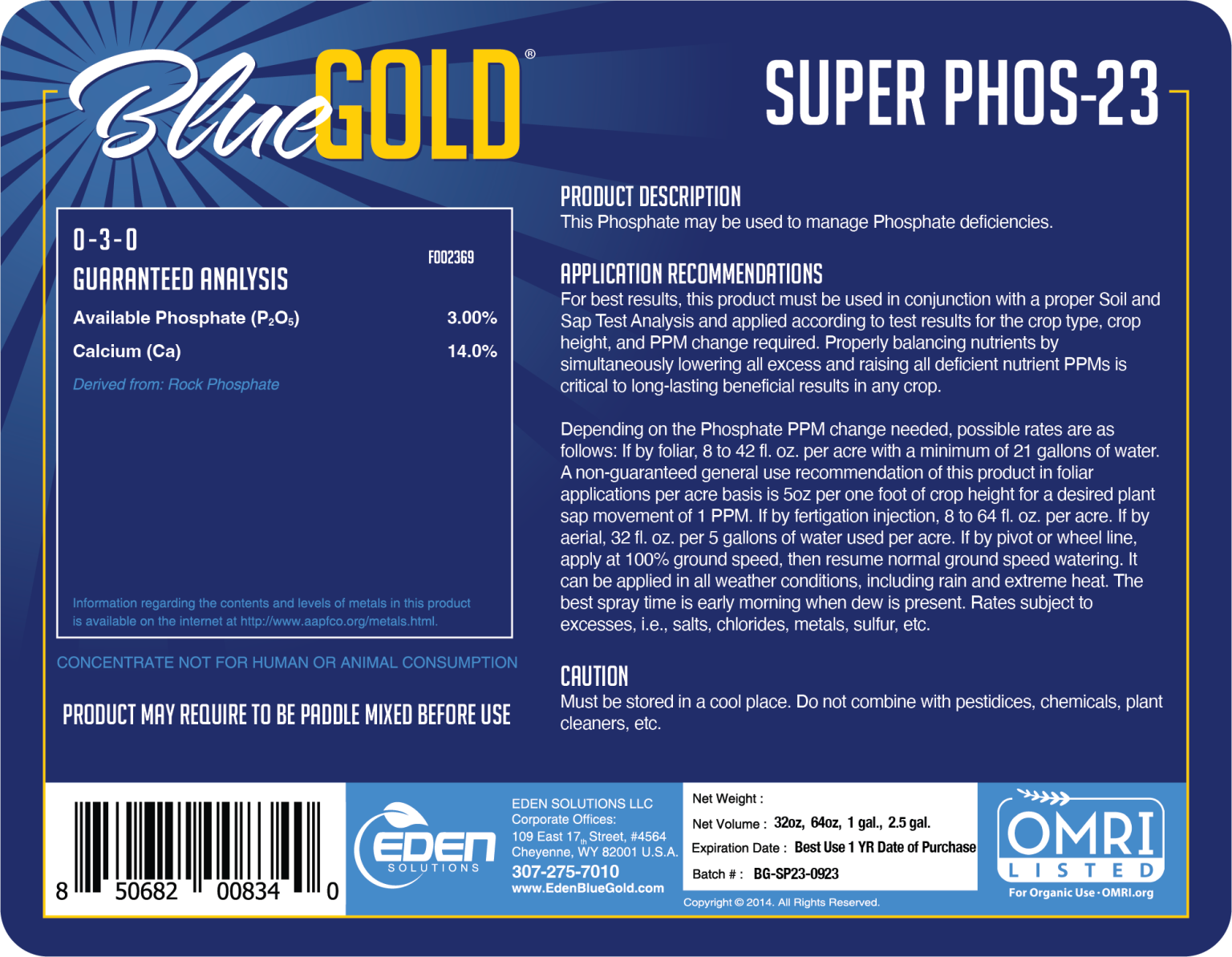 Bluegold® Super Phos 23 Omri Listed Bluegold® By Eden Solutions 1408