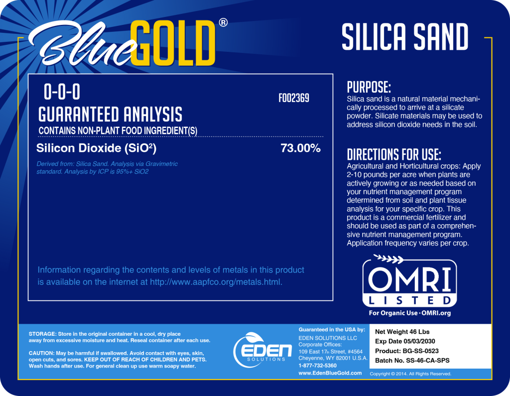 Bluegold® Silica Sand 73 Sio2 Omri Listed Bluegold® By Eden Solutions 6898