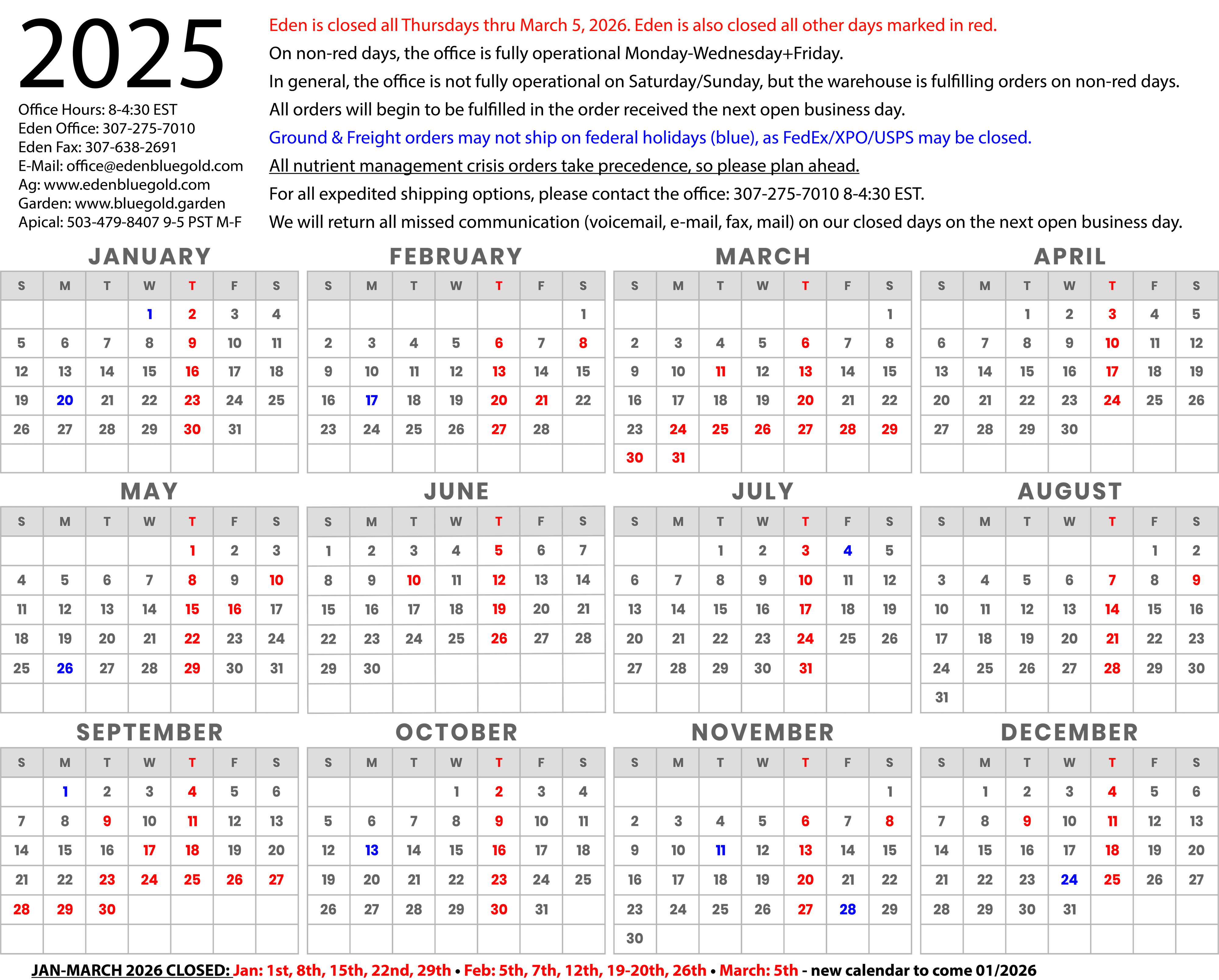 2025 Eden Solutions Calendar