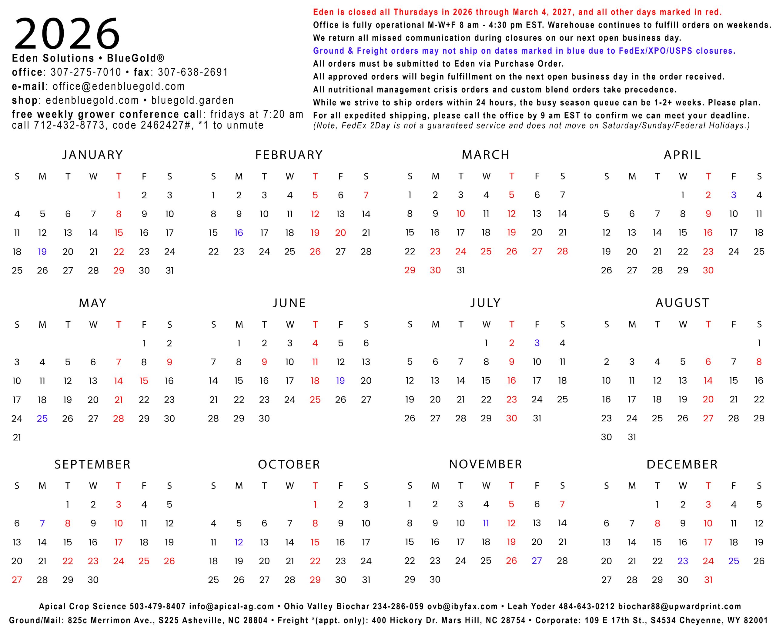 2026 Calendar